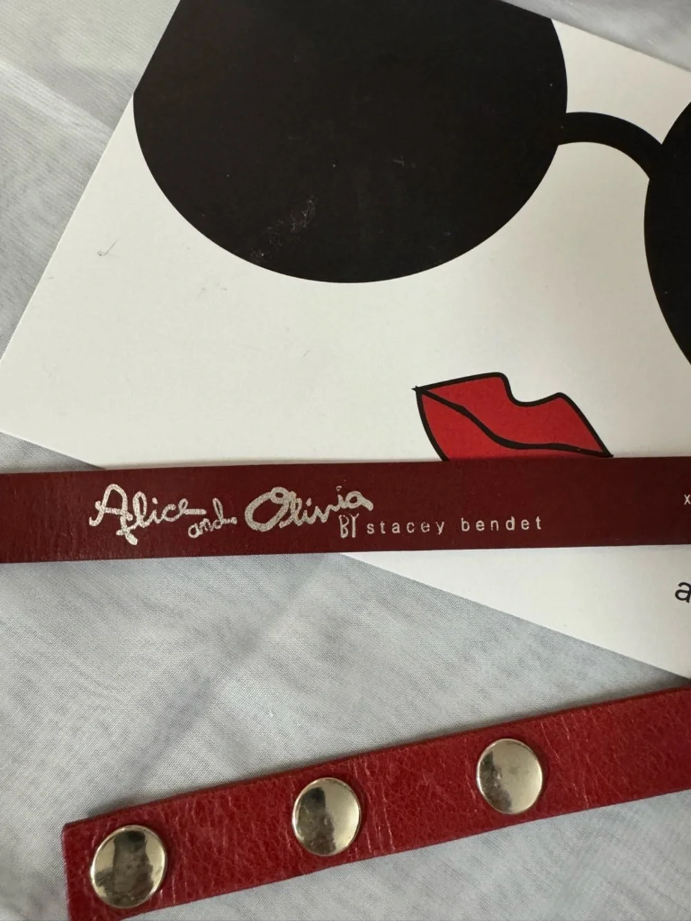 Alice + Olivia by Stacey Bendet RARE Red Leather Skinny Logo Belt - EUC/ Size XS